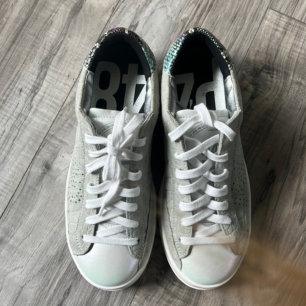 P448 grey suede croc embossed snake print leather sneakers shoes size 36 - Picture 2 of 10